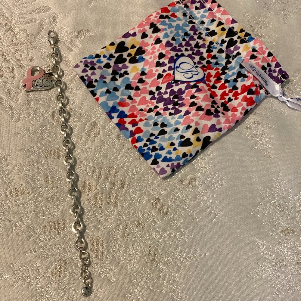 Brighton Breast Cancer Awareness Silver Scroll Heart Charm Bracelet